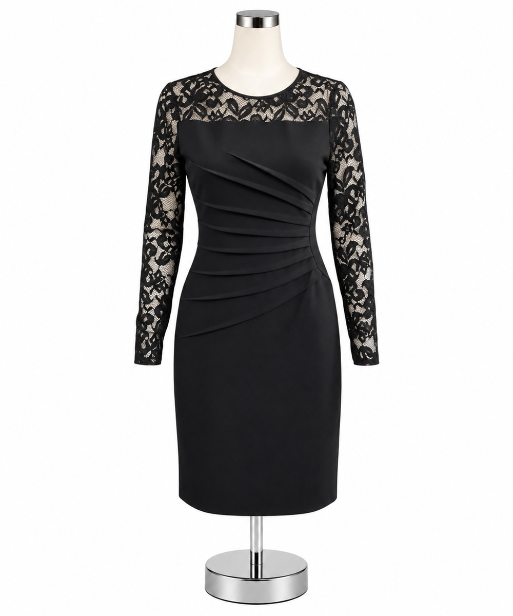 Ivanka Trump Lace Yoke Ruched Sheath Dress Black Size 4